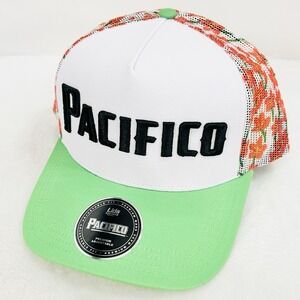 Pacifico Drink Floral Trucker A-Frame Hat Cap Adjustable Snapback White Outdoors